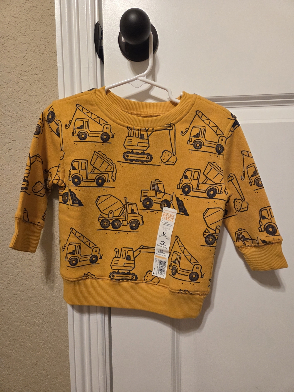 Jumping Beans Construction Vehicle Sweatshirt Yellow Baby 12M NWT